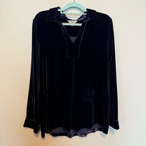 Sundance Large Blue Crushed Velvet Blouse Top Silk Blend Whimsy Boho Festive